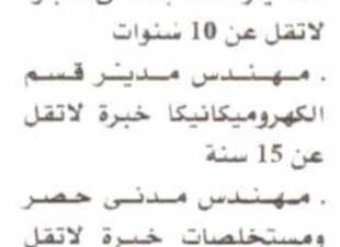 مطلوب عدد من المهندسين والمديرين للعمل بشركة مقاولات كبرى منشور وظائف الأهرام